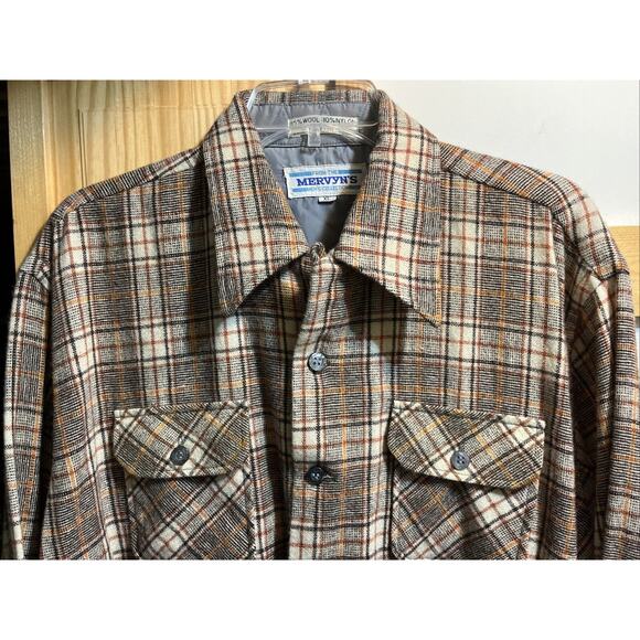 Vintage Mervyn’s Collection Men’s XL Brown Plaid Wool Blend Flannel LS Outdoor - Picture 5 of 14